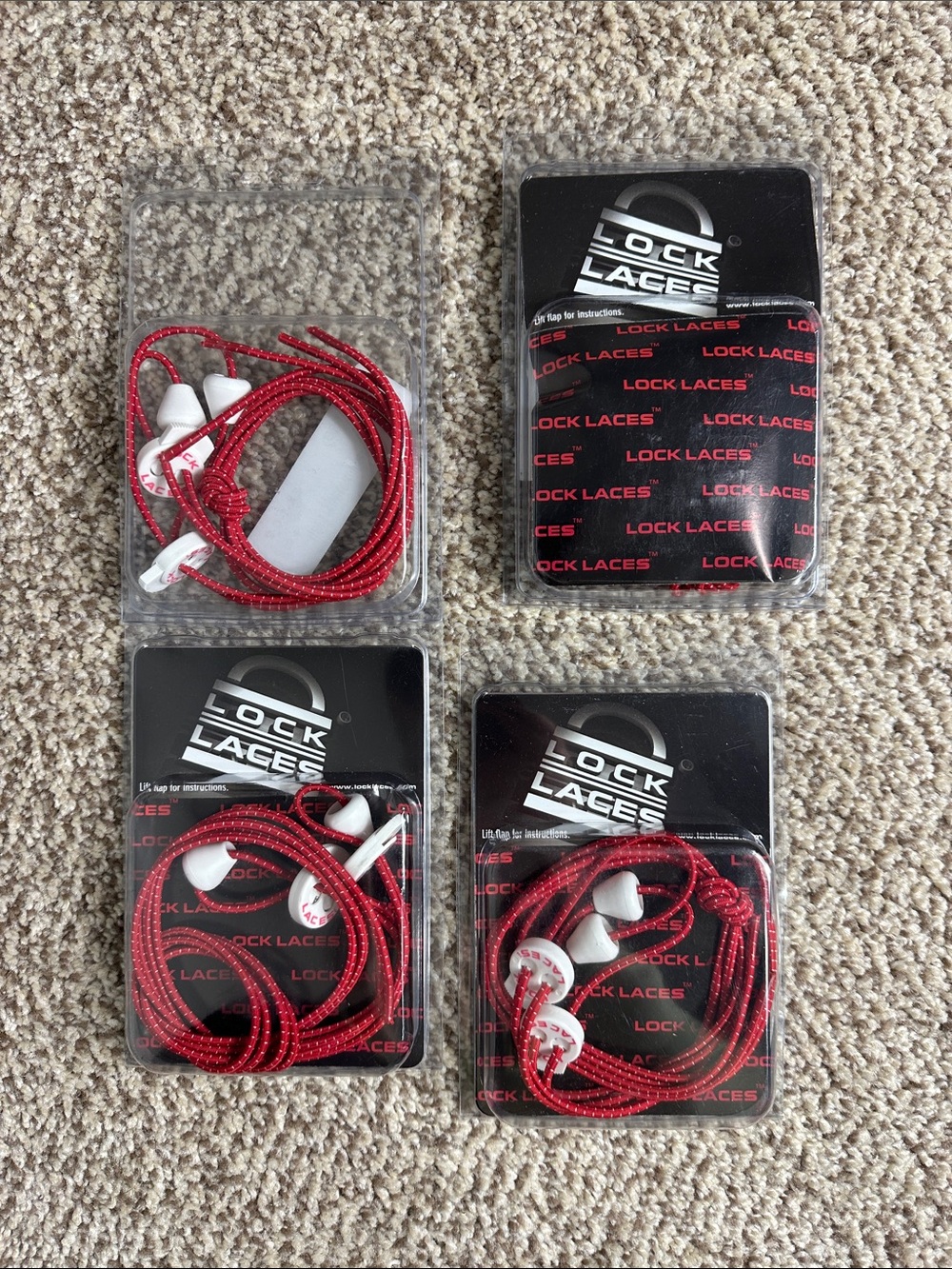 Lock Laces- Red No-Tie Elastic Shoe Laces - Pack of 4